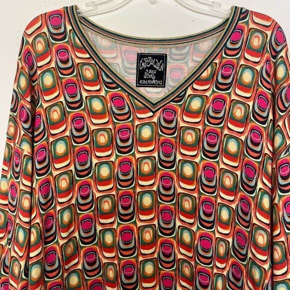 Aldomartins Cap Juluca V-Neck Sweater Lightweight Colorful Mod Geometric Medium - Picture 2 of 11